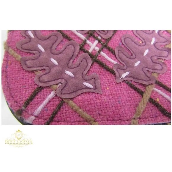Lulu Guinness Fuchsia Tweed Applique Oak Leaves Maggy Brown Shoulder Bag - Picture 6 of 11